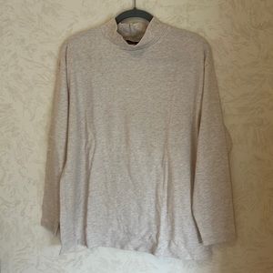 Hunt Club Cream Heather Mock Neck Long Sleeve Cotton Top Size XL/16-18